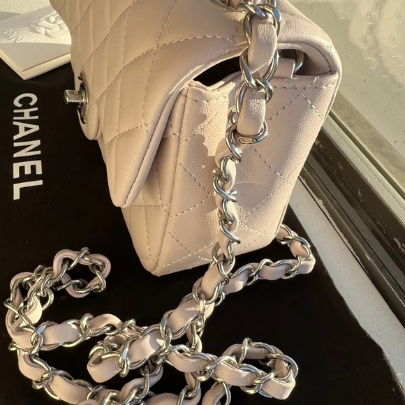 Chanel 21 Rectangular Mini Classic Flap, Light Purple Pink, Mauve Puce RARE - Picture 10 of 16